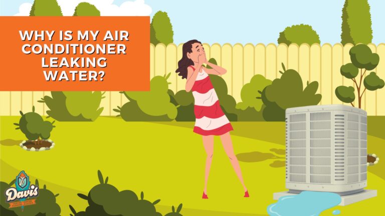 Cartoon depiction of woman shocked at her leaking AC compressor in Rocky Mount, VA home.